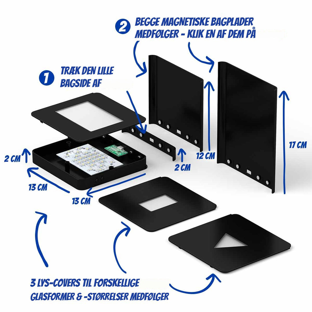 Multilysbase – Large med 2 magnetiske bagplader på 12 og 17 cm og 3 lys-covers