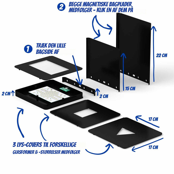Multi lysbase ekstra large med 2 magnetiske bagplader på 15 og 22 cm og 3 lys-covers